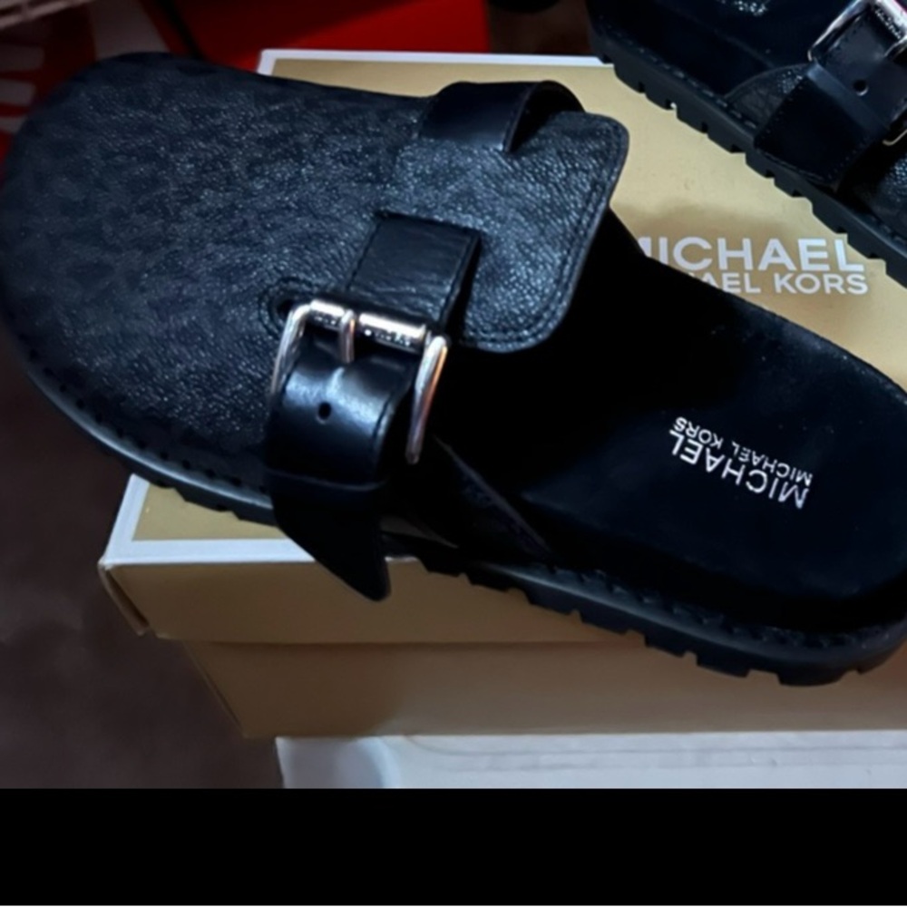Michael Kors Black Mules Classic Two-Strap Design